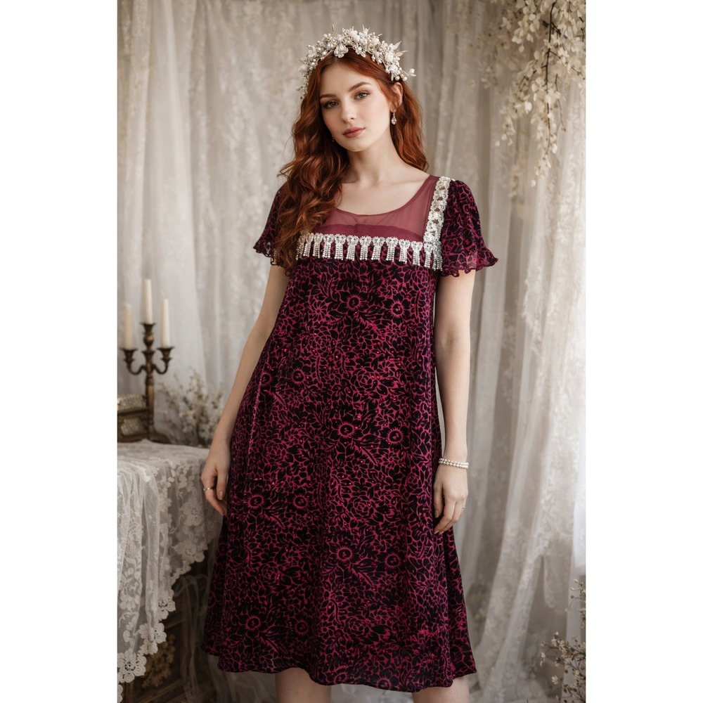 Whimsigoth Velvet Burnout Party Dress Rhinestone Formal Special Occasion Size M